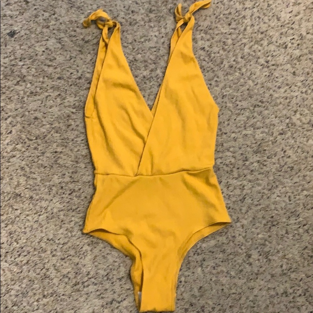 The Reformation Macey Bodysuit in yellow/gold
